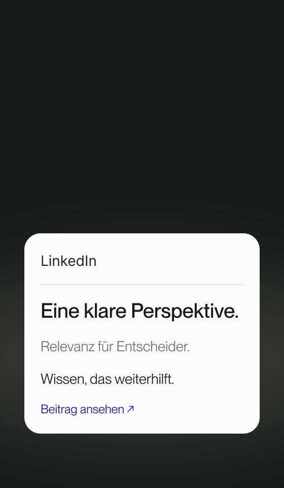 LinkedIn-Beitragsansicht mit Titel, fachlicher Botschaft und Beitragsaktion.