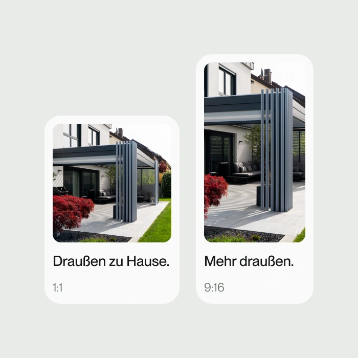 Pergola-Kreativmotiv in eigenständiger quadratischer und hochformatiger Gestaltung.
