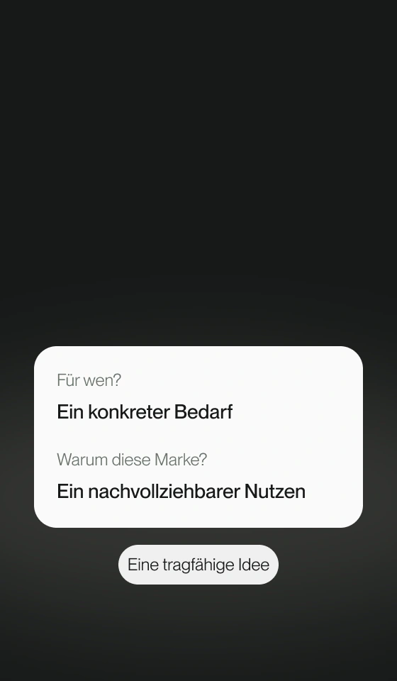 Creative-Brief mit Zielgruppenbedarf, Markennutzen und einer zusammengeführten Idee.