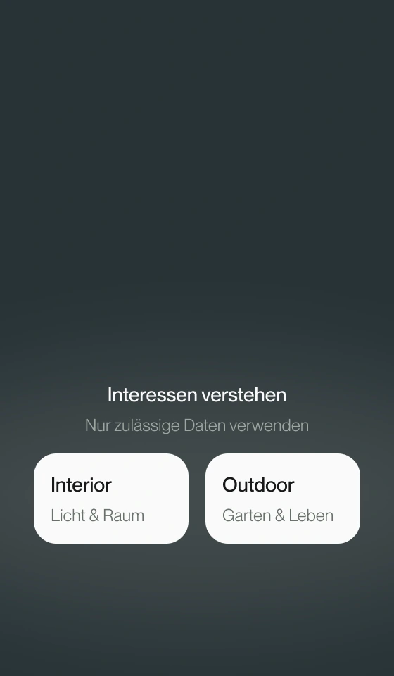 Zwei interessenbezogene Inhaltsgruppen für Interior und Outdoor.