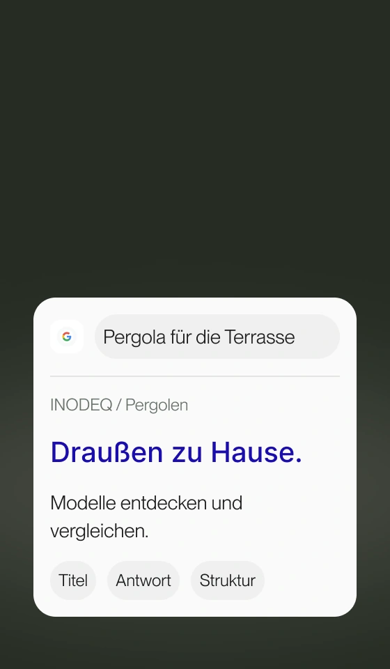 Google-Suchfeld und Suchergebnis für eine Pergola mit Seitentitel und Inhaltsvorschau.