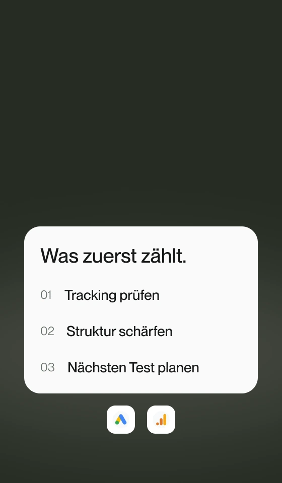 Prioritätenliste für Tracking, Kontostruktur und den nächsten Kampagnentest.