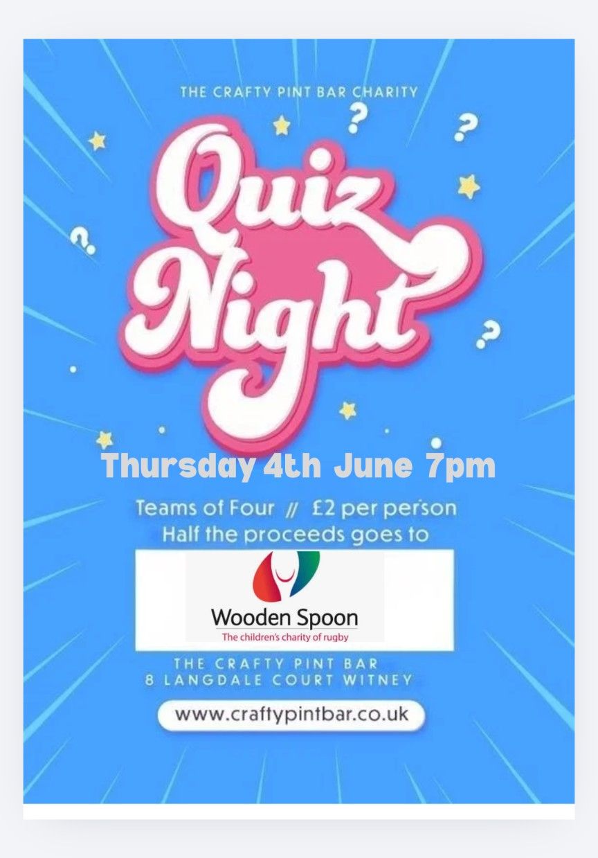 Charity quiz night poster with Wooden Spoon logo