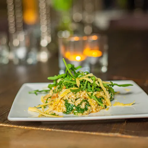 Risotto met kip, spinazie en Old Amsterdam