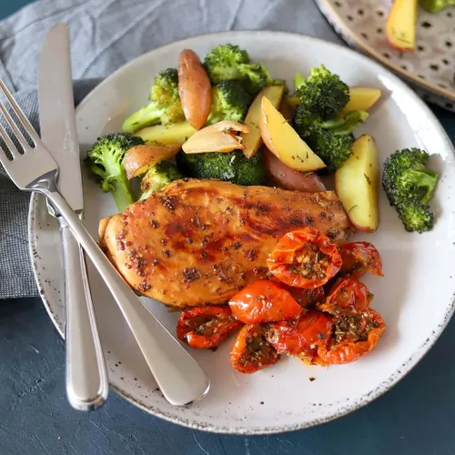 Balsamico kip met aardappeltjes en broccoli