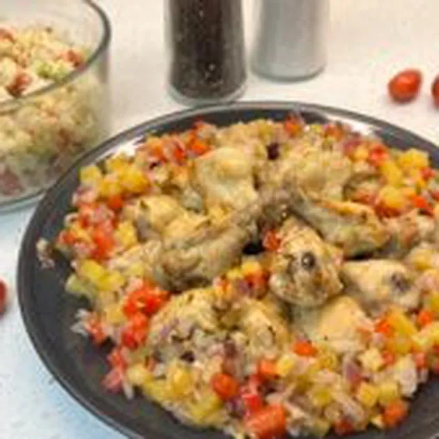 Kip uit de oven met mango en rijst