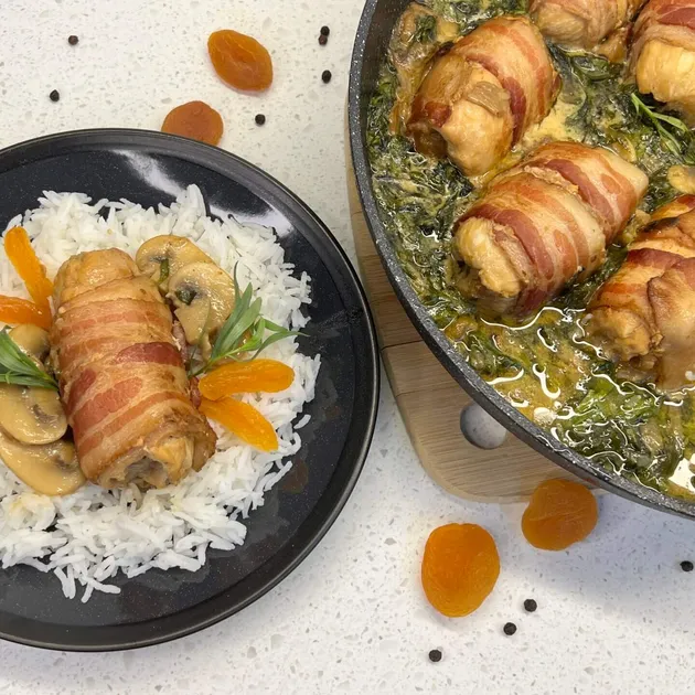Kip ballotine met parmaham en abrikoos