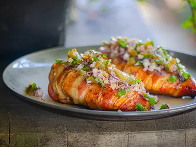 Honingmosterd kipfilets omwikkeld met spek