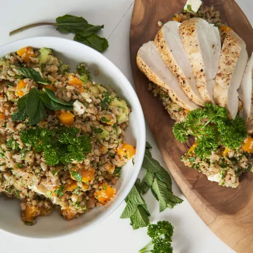 Maaltijdsalade kip, met quinoa en spelt