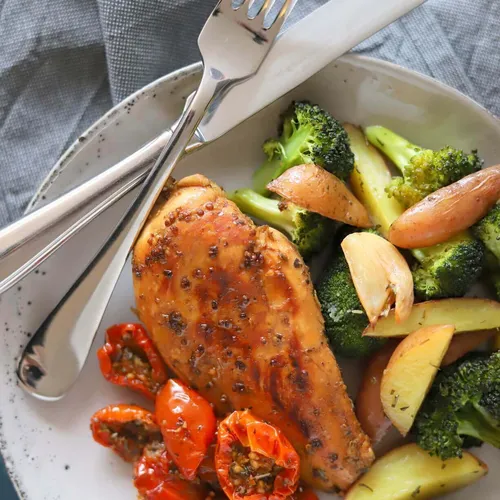 Balsamico kip met aardappeltjes en broccoli