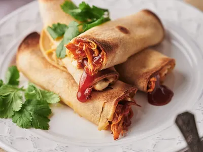 Crispy honey BBQ chicken taquitos
