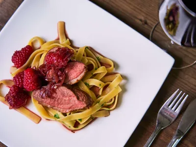 Tagliatelle met tamme eendenborst