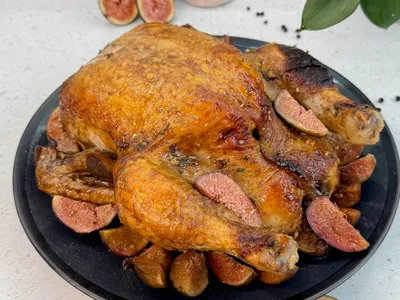 Gevulde kip met champignons, kastanjes en balsamicosaus