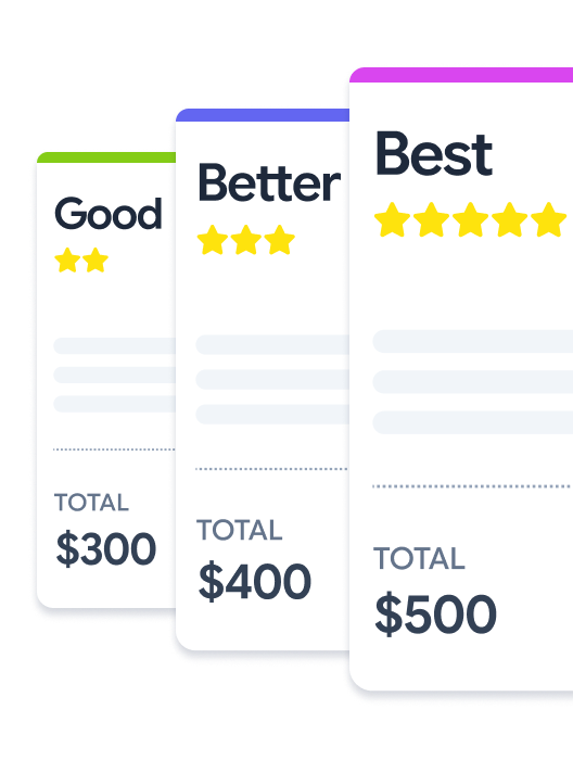 Workiz sales proposal with good, better, best pricing tiers