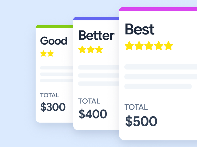 Workiz sales proposal with good, better, best pricing tiers