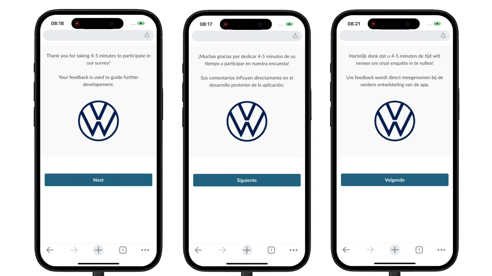 A same Survey shown in three different languages