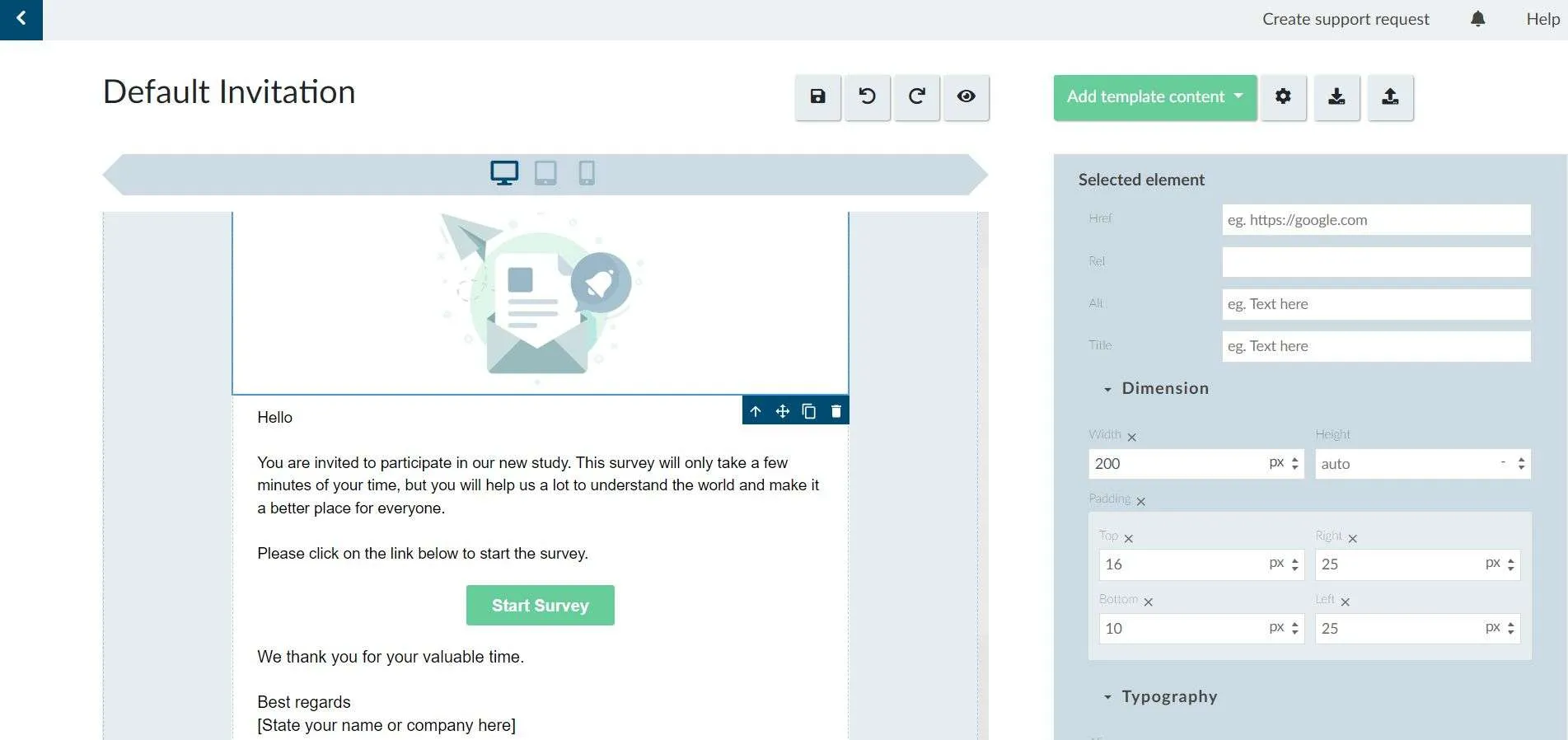 Message layout editor in Survalyzer