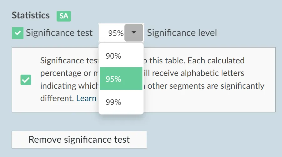 Choosing Significance Level in Table Wizard in Suurvalyzer