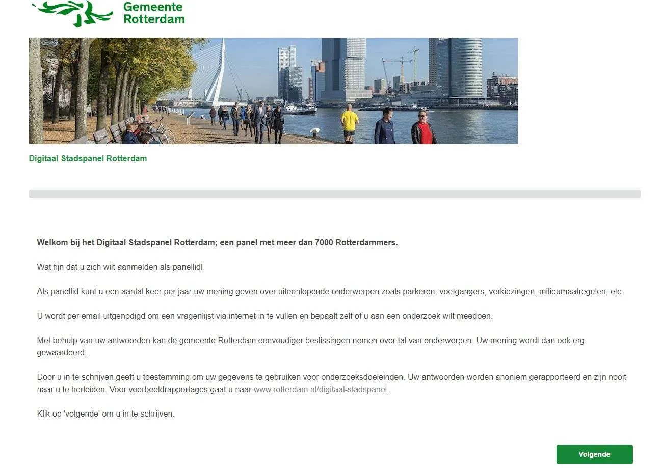 Portal Page made for Municipality of Rotterdam by Survalyzer
