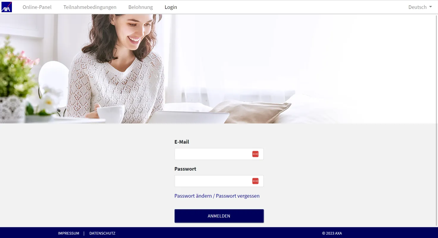 Portal Page made for Axa by Survalyzer