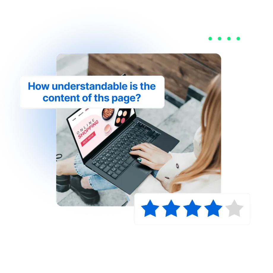 Woman navigating on a website answering a survey