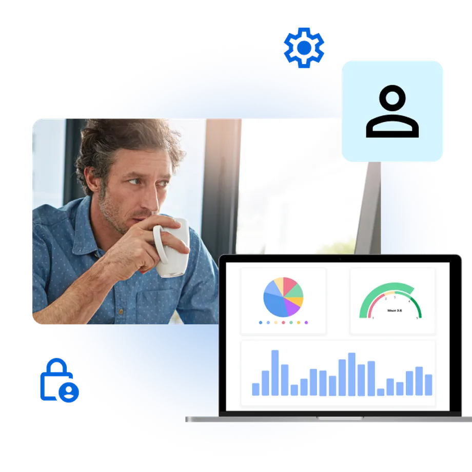 A man drinking a coffee adjusting a dashboard based on role views