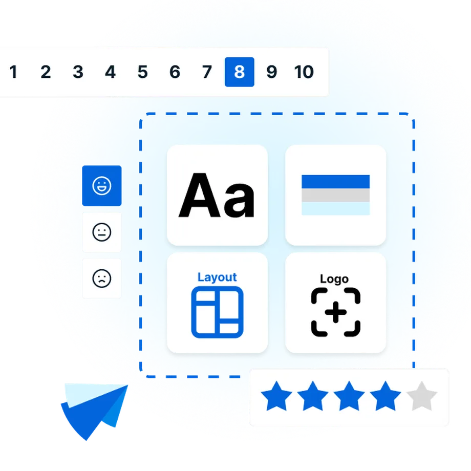 A graphic showing how to set up professional surveys with your fonts, layout, colors and branding