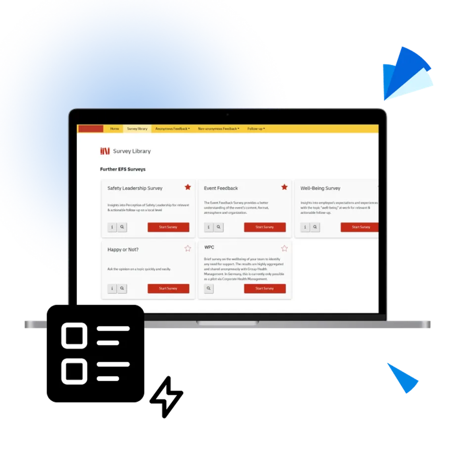 A copmuter with a portal where to manage internal surveys