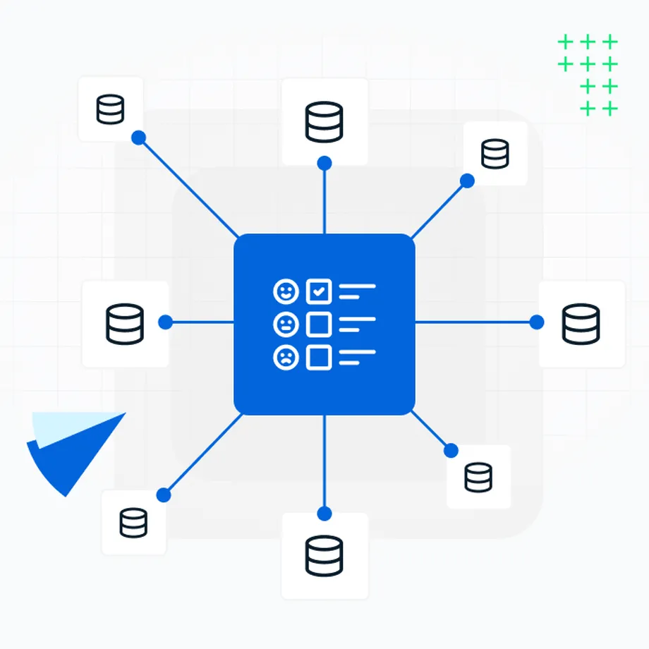 A graph representing a survey in the middle and many nodes around with data that connect