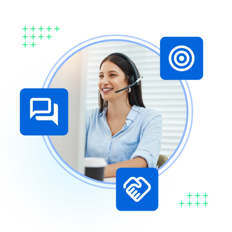 A woman with headphones representing customer support