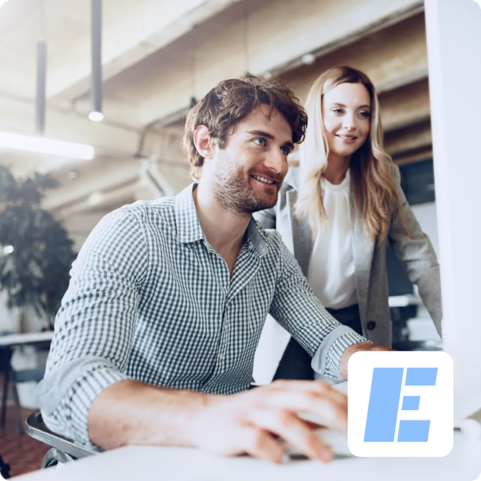 Young business people working together on project in modern office