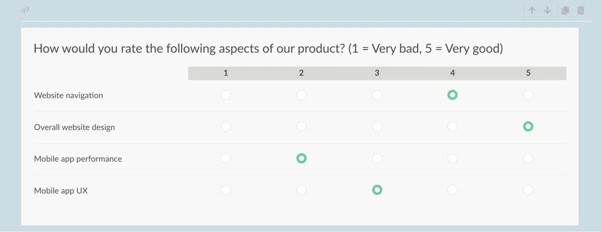 Example of rating scale in Survalyzer