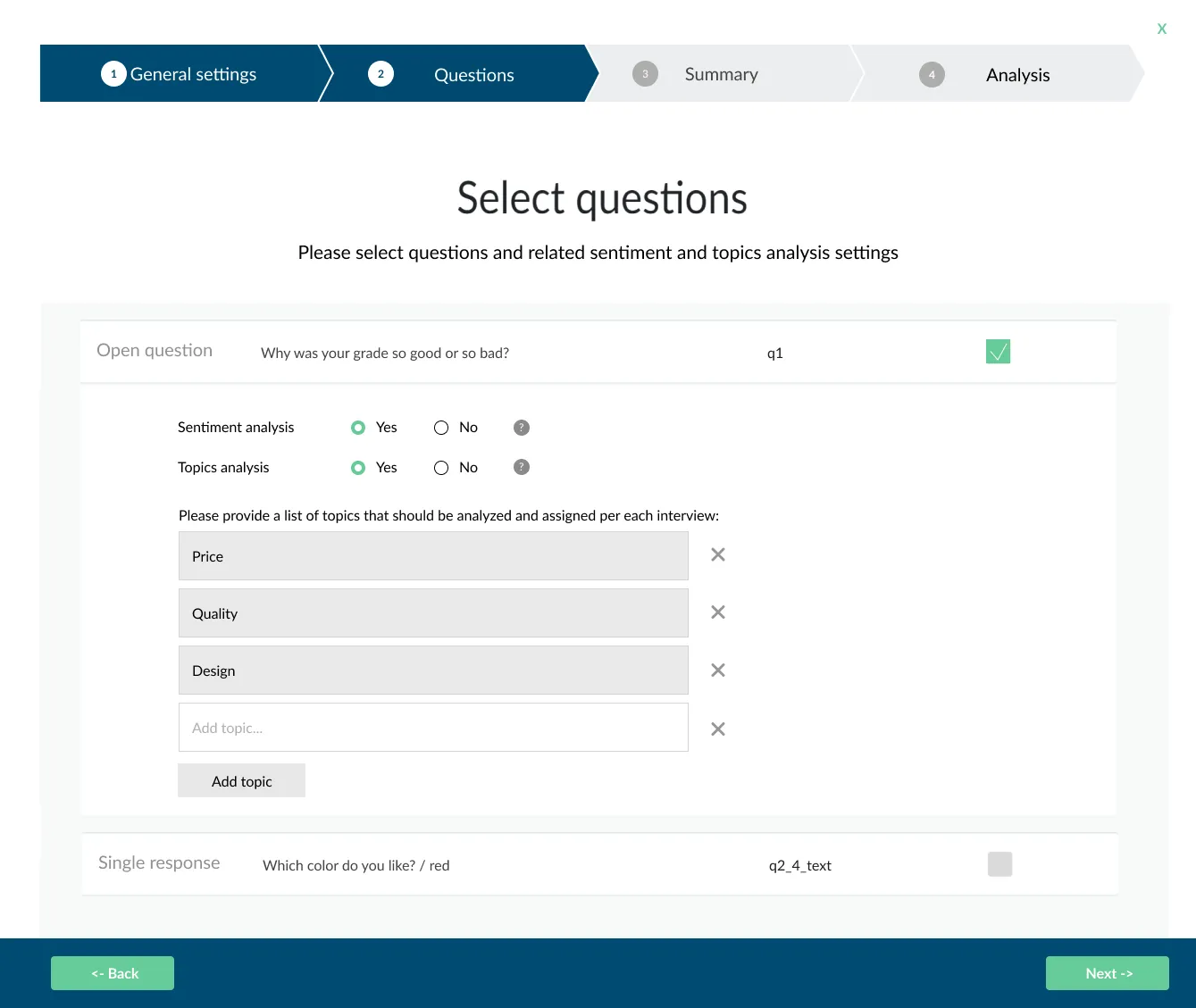 Selecting topics inside ChatGPT integration in Survalyzer