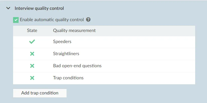 Interview quality control feature in Survalyzer's questionnaire builder