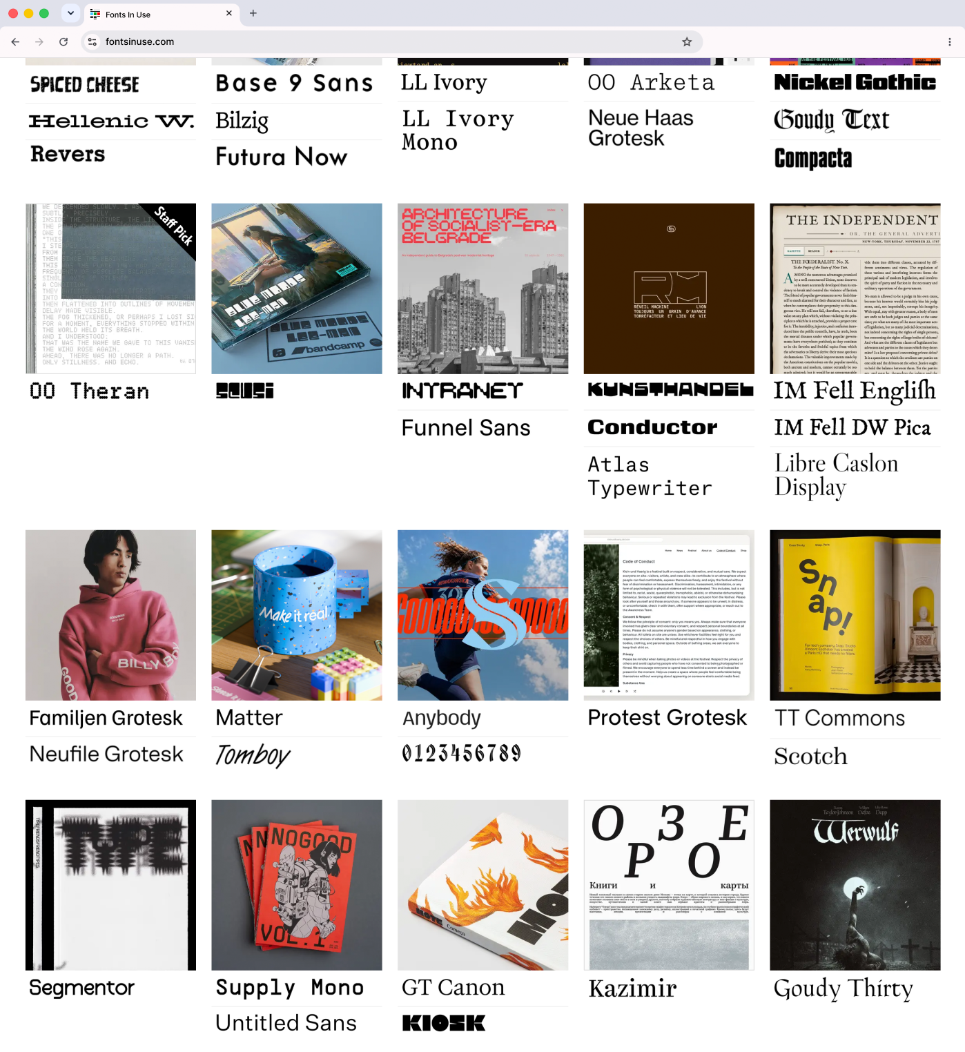 A small selection of the many projects from 2026 as seen on Fonts In Use. All rights reserved.