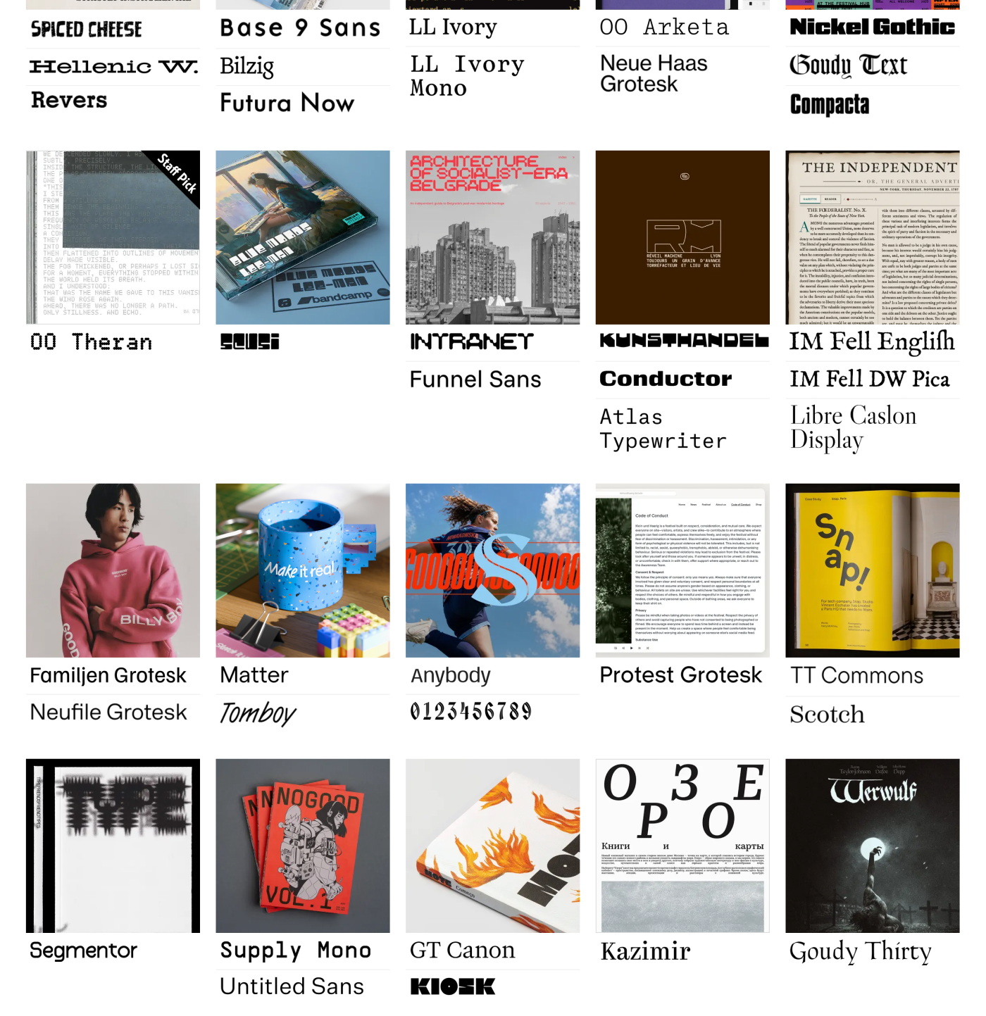 A small selection of the many projects from 2026 as seen on Fonts In Use. All rights reserved.