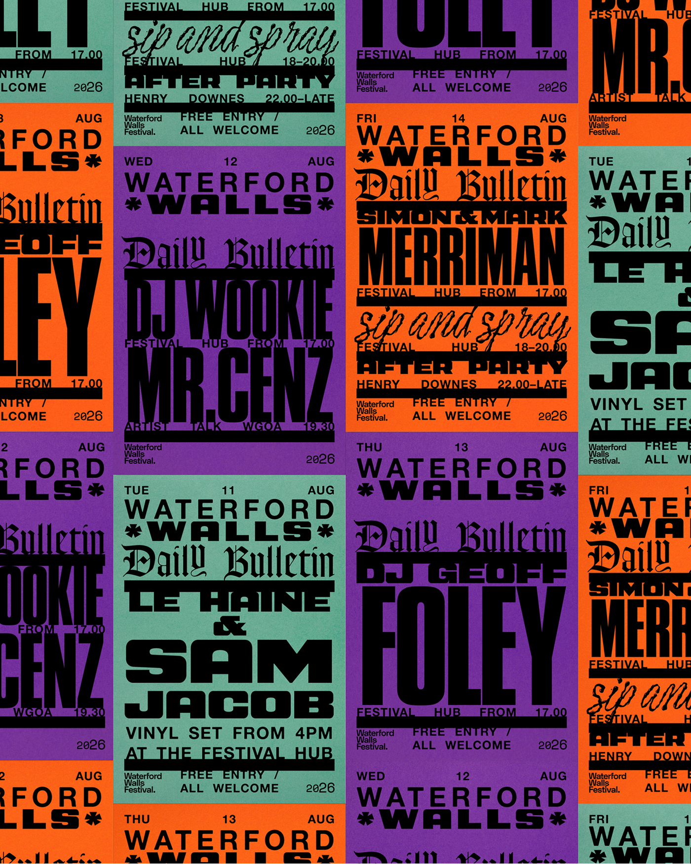 Waterford Walls Daily Bulletin designed by Steve O Connell studio using Goudy Text from Lanston Type Company. All rights reserved.