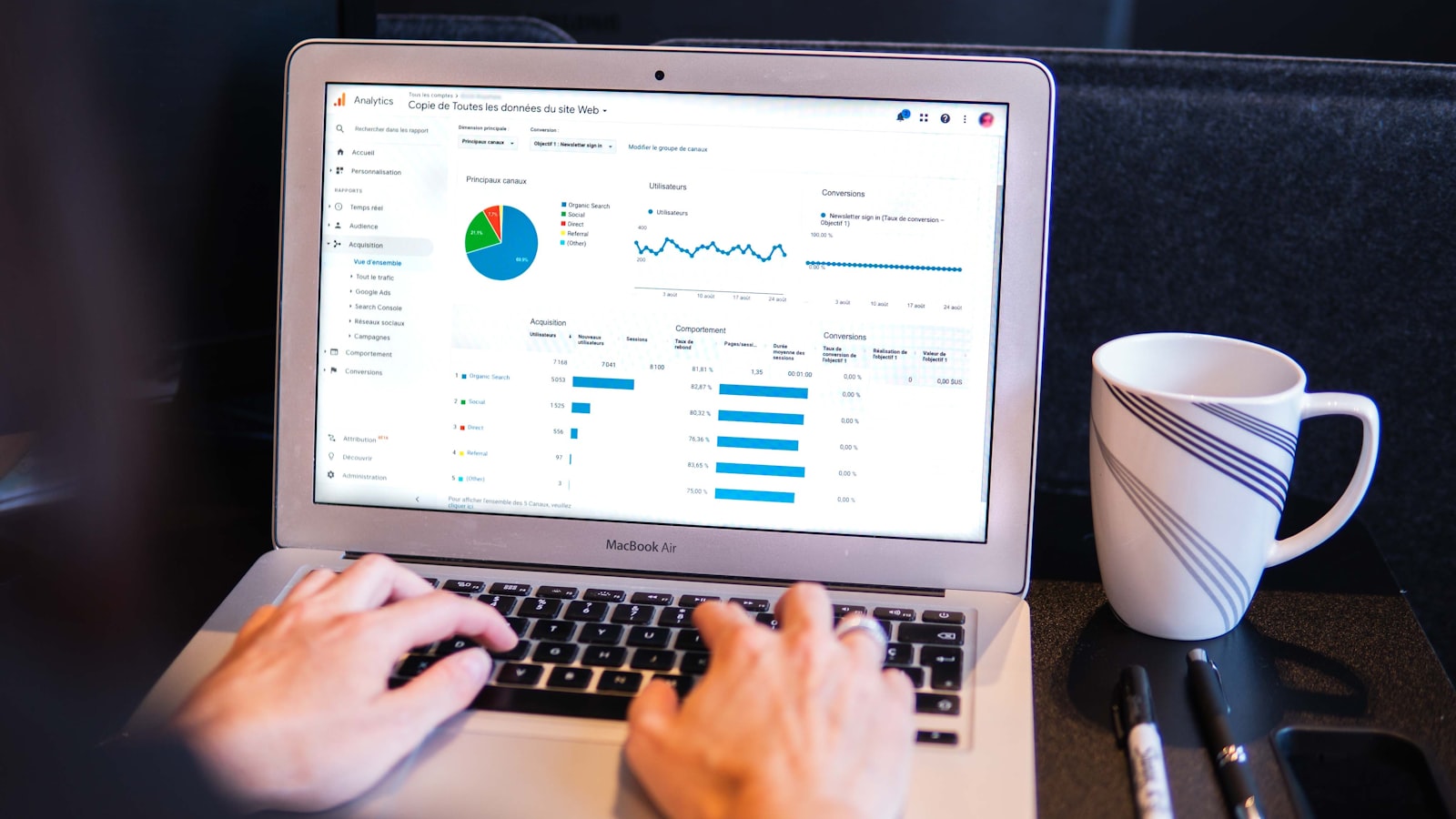 Person analyzing e-commerce advertising data on a laptop