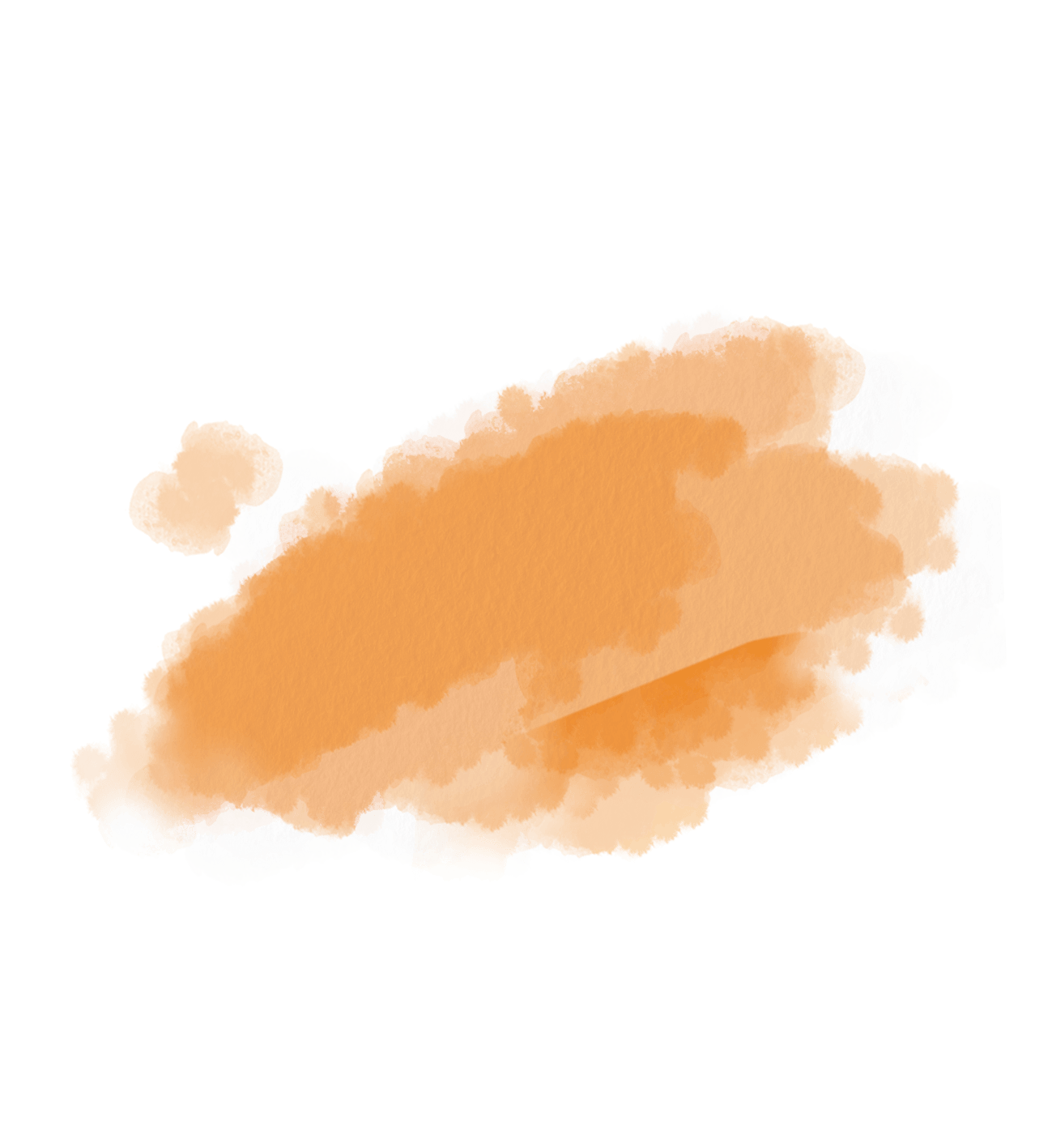 Orangener Aquarellfleck auf weißem Hintergrund, ungleichmäßig verteilt und mit weichen Kanten.