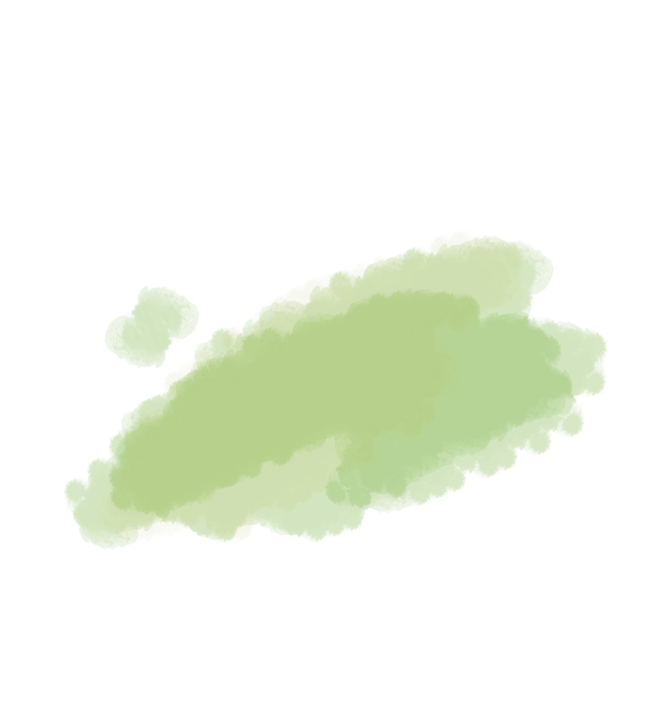 Grüner Aquarellfleck auf weißem Hintergrund, ungleichmäßig verteilt und mit weichen Kanten.