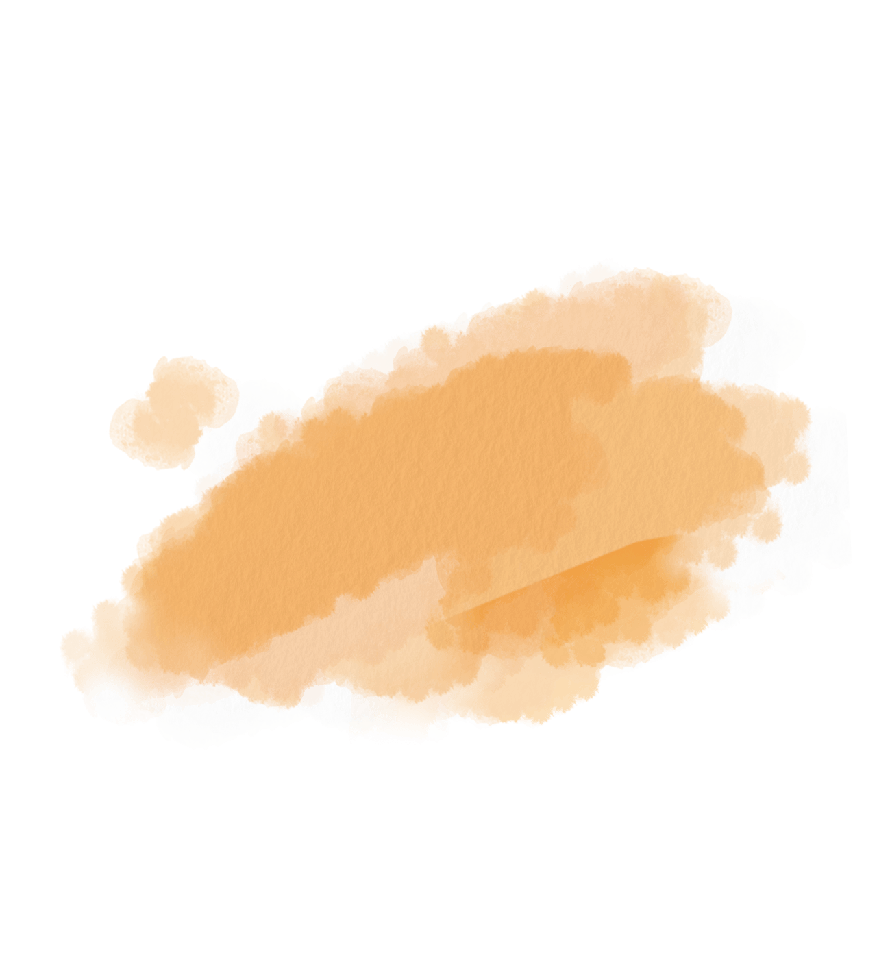 Orangener Aquarellfleck auf weißem Hintergrund, ungleichmäßig verteilt und mit weichen Kanten.