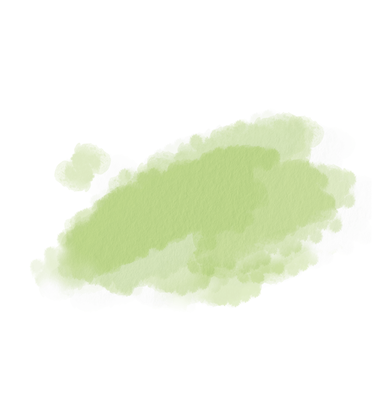Grüner Aquarellfleck auf weißem Hintergrund, ungleichmäßig verteilt und mit weichen Kanten.