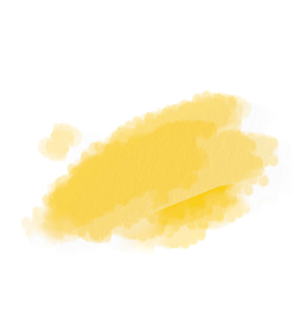 Gelber Aquarellfleck auf weißem Hintergrund, ungleichmäßig verteilt und mit weichen Kanten.