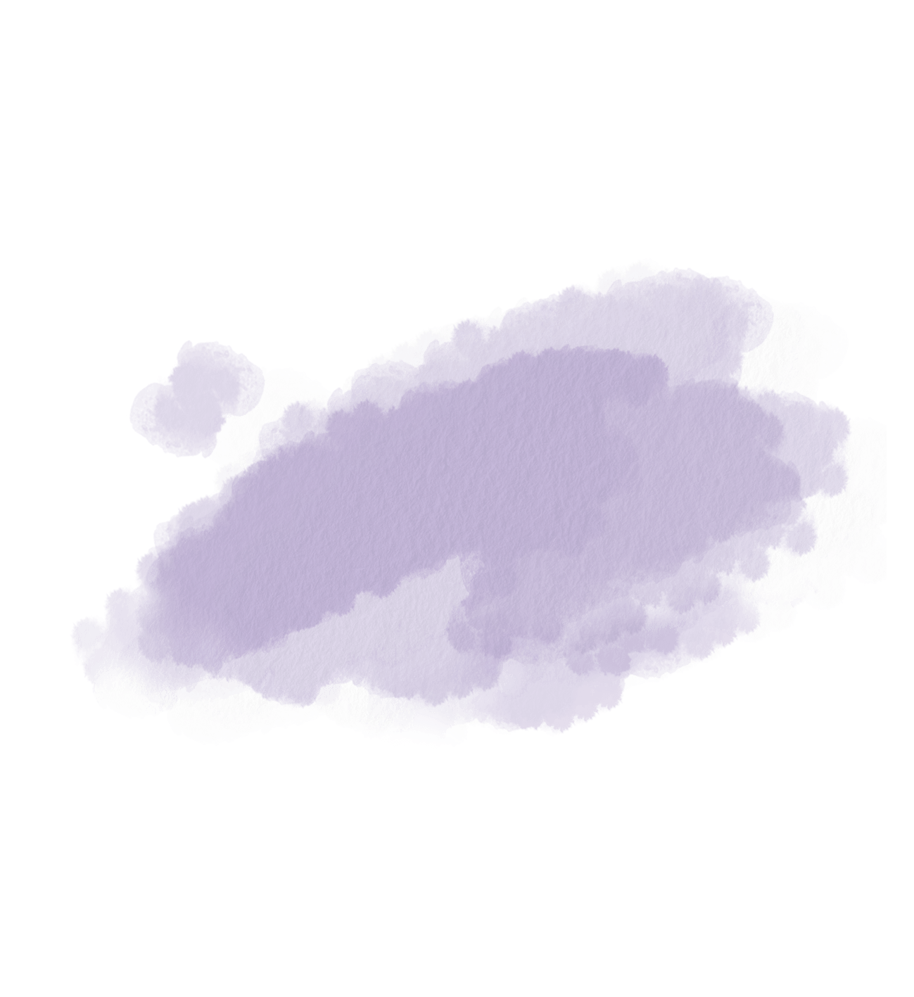 Violetter Aquarellfleck auf weißem Hintergrund, ungleichmäßig verteilt und mit weichen Kanten.