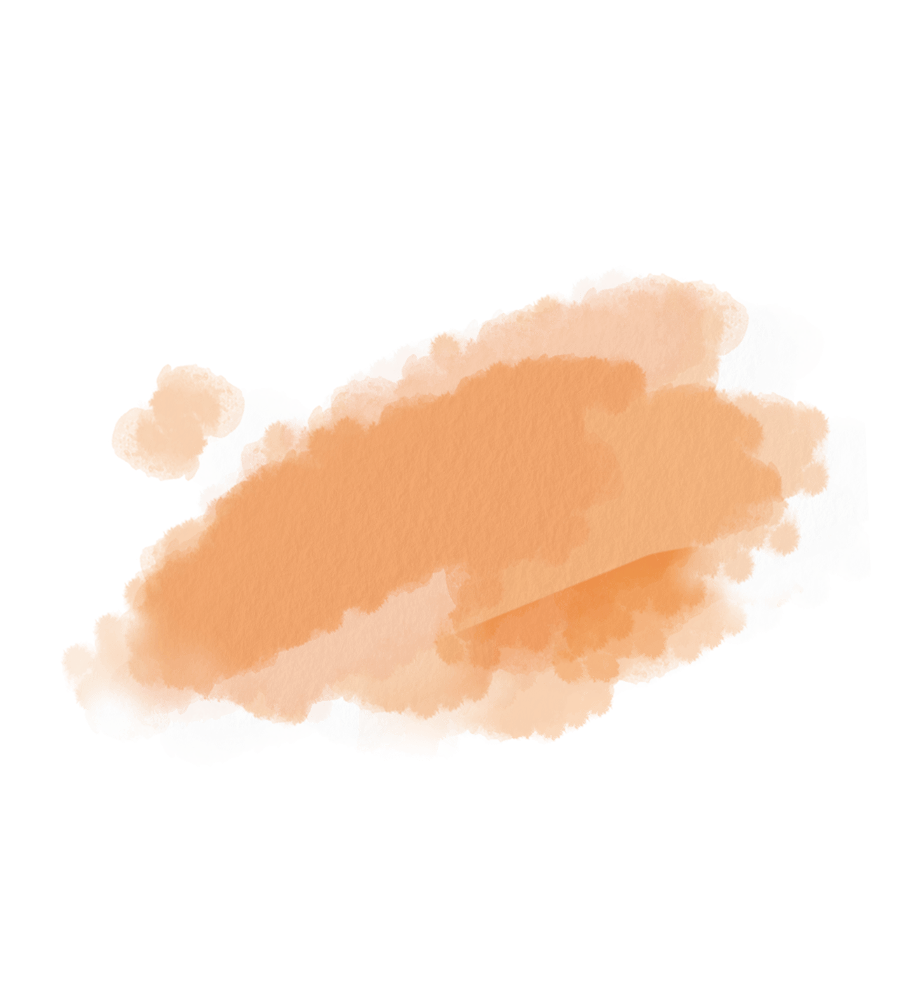 Orangener Aquarellfleck auf weißem Hintergrund, ungleichmäßig verteilt und mit weichen Kanten.