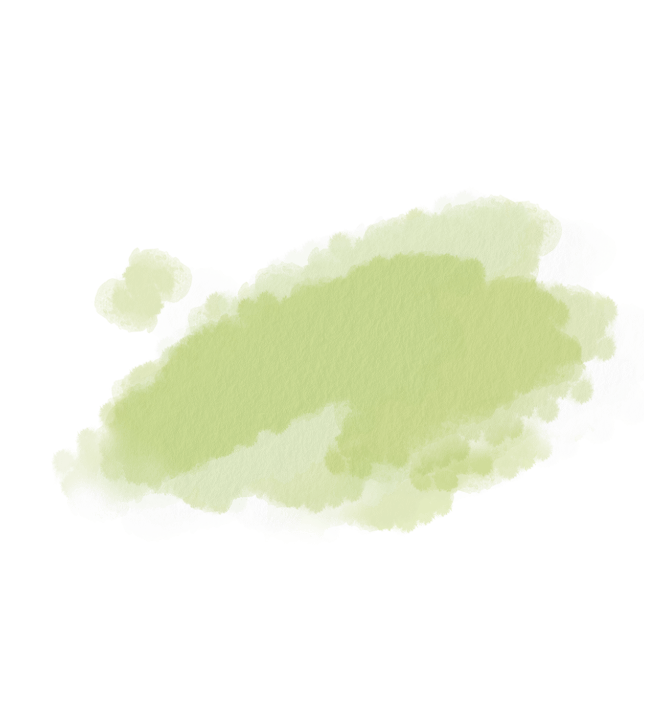 Hellgrüner Aquarellfleck auf weißem Hintergrund, ungleichmäßig verteilt und mit weichen Kanten.