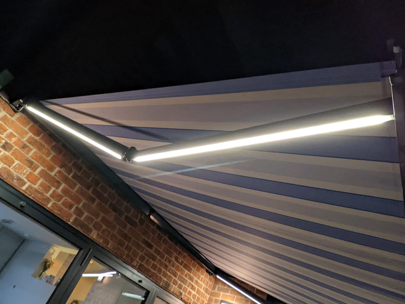Base awning extended over a patio area