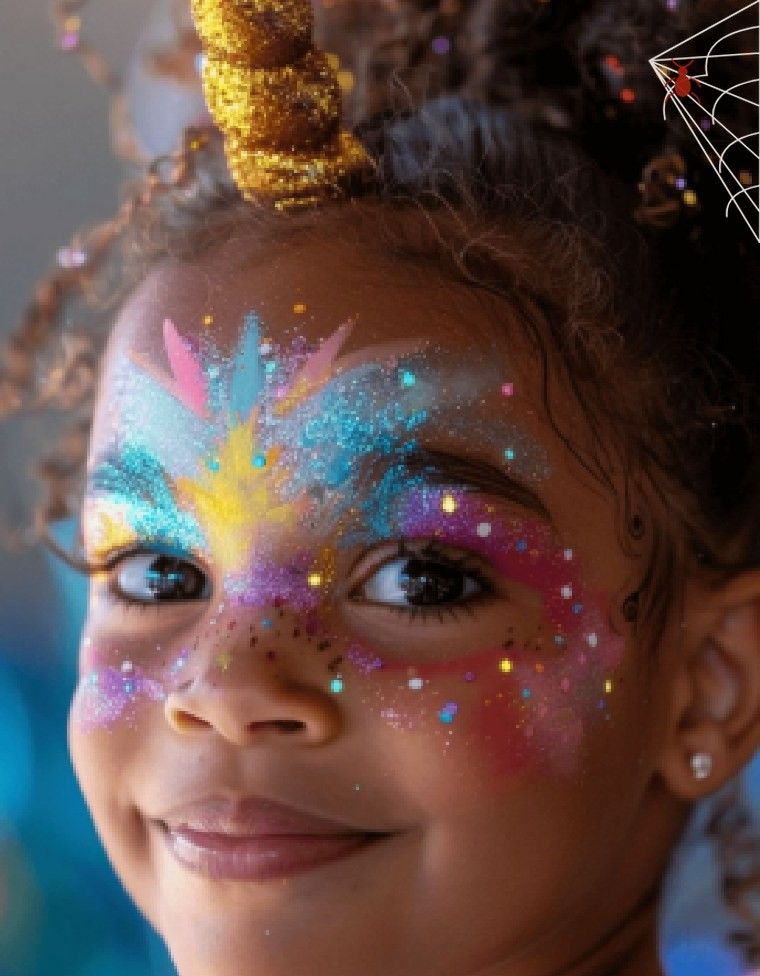 Glitter Unicorn, a kids Halloween face paint look
