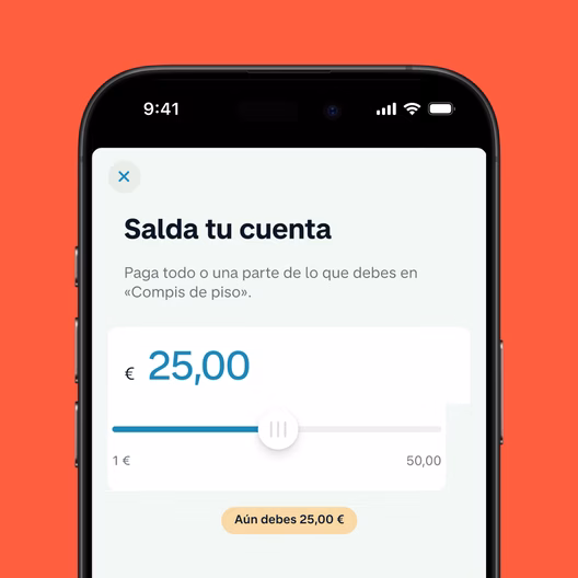 App de Monzo mostrando la opción de pagar 25 € de un saldo pendiente de 50 € con compañeros de piso.