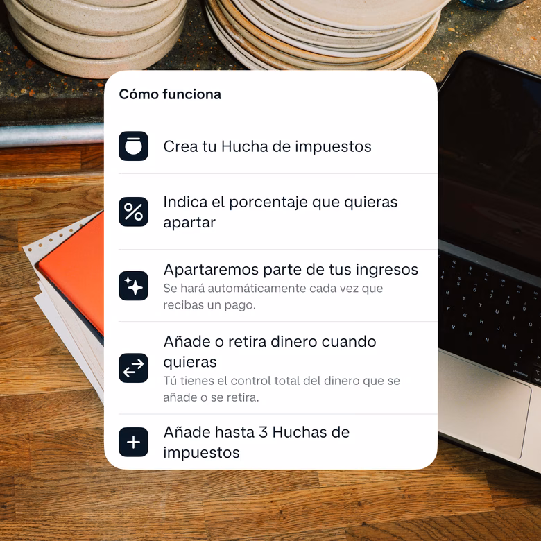 Pantalla de la app de Monzo que muestra la gestión automatizada del dinero del negocio.